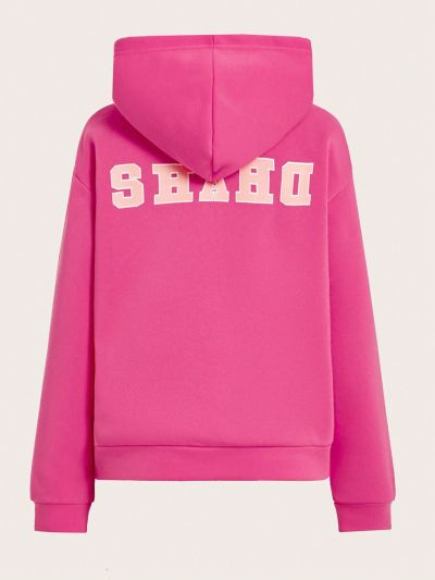 Street Sport Women's Back Letter Print Hooded Sport Jacket