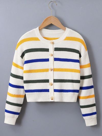 Girls' Striped Long Sleeve Cardigan
