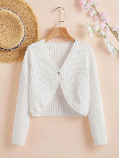 SHEIN Girls' Long Sleeve Single-Breasted Cardigan