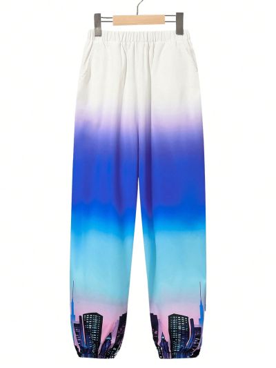 SHEIN Boys' Casual Loose Woven Pants With Printed Pattern And Elastic Cuffs