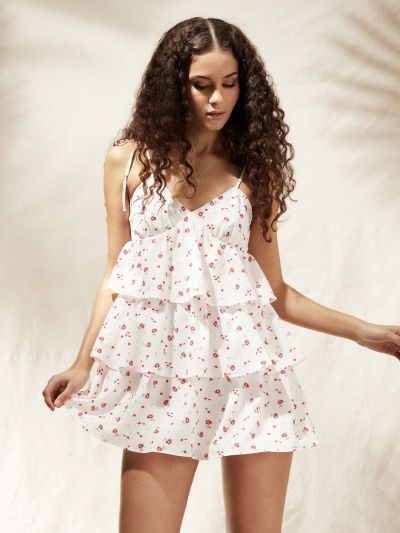 Forever 21 Women's Multi-Layered Floral Print Ruffle Hem Cami Dress