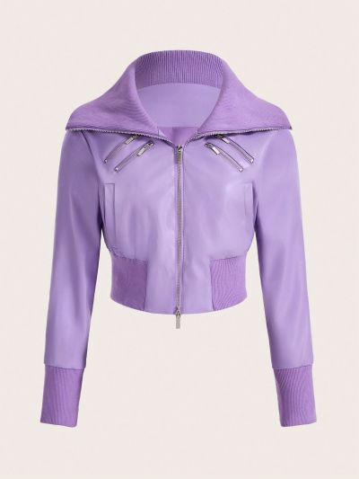 SHEIN ICON Threaded Patchwork Double-Ended Zippered Jacket With Waist-Cinching Buckle