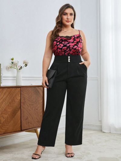 SHEIN BIZwear Plus Size Lace Embellished Draped Neck Tank Top