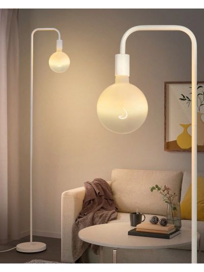ONEWISH Modern Floor Lamp for Bedroom, Industrial Metal Standing Lamp with LED Bulb, Translucent White Globe Glass 1800k Warm Lighting. Minimalist Tall Floor lamp for livingroom, Office, Home décor
