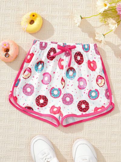 SHEIN Kids HYPEME Little Girls' Urban Fashion Donut Pattern Shorts