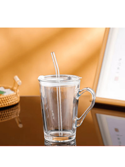 Glass Cup With Handle And Straw - High-value Looks, Large Capacity, With Cover For Breakfast Milk And Drinking Water