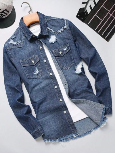 Manfinity EMRG Men's Ripped Denim Shirt