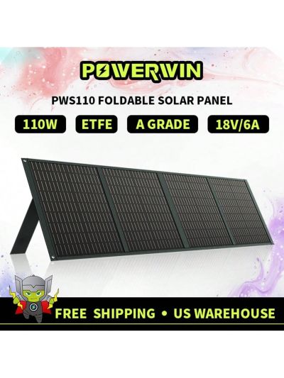 POWERWIN PWS110 110W Foldable Solar Panel ETFE IP65 Series/Parallel 24% Efficiency Durable Voltage Regulator Fast QC Output RV