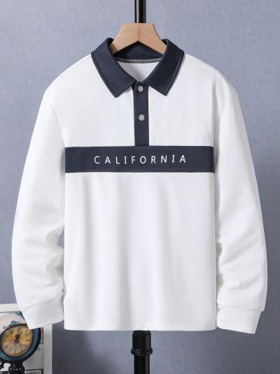 SHEIN Boys' Letter Print Spliced Polo Shirt