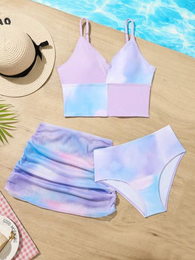 Teen Girls' Gradient Color Three-Piece Swimsuit