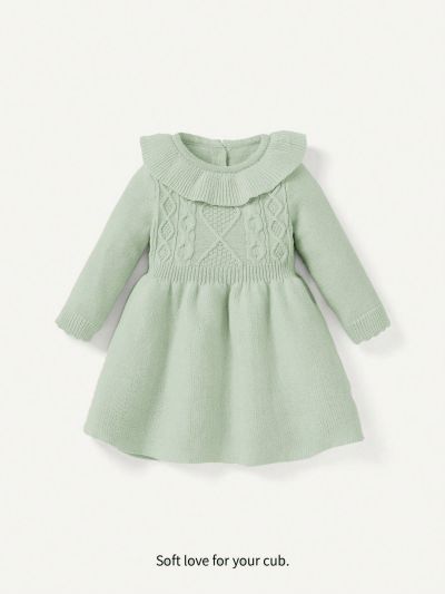 Cozy Cub Baby Girls' Long Sleeve Round Neck Casual Sweater Dress With Wide Flared Hem