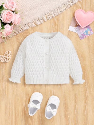 SHEIN Baby Girls' Casual Loose Fit Long Sleeve V-neck Cardigan Sweater