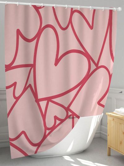 Umamao Estudio Full Width Line & Heart Element, Pink Shower Curtain