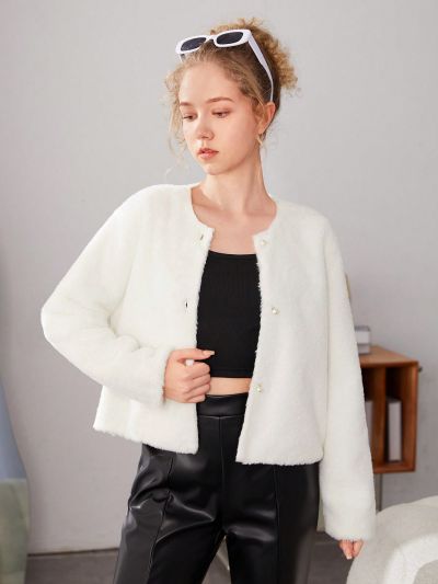 Teenage Girls' Short Plush Elegant Style Jacket