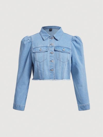 SHEIN MOD Plus Flap Pocket Raw Hem Denim Jacket