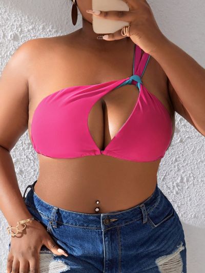 SHEIN Swim Vcay Plus Size Women'S One Shoulder Cut Out Bikini Top
