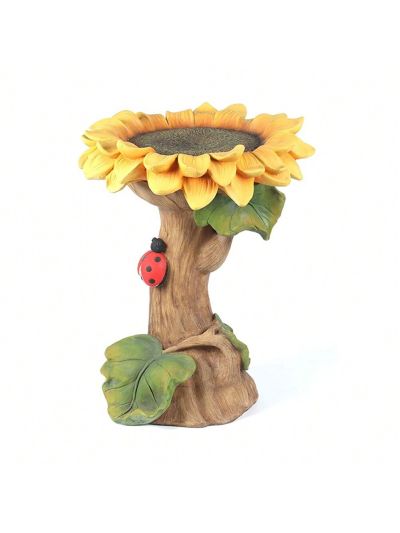 Resin Garden Sunflowers Bird Bath Wild Bird Feeder Garden Decorations Outdoor Home Ornaments, Resin Sunflower Statuefor Outside with Miniature Ladybug
