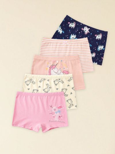 5pcs Girls' Unicorn Printed Underwear