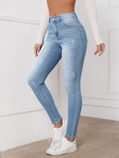 SHEIN Essnce High Waisted Zip Up Skinny Jeans