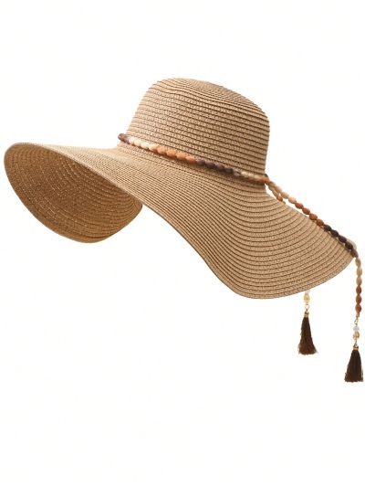 1pc Women Tassel Decor Boho Straw Hat For Beach