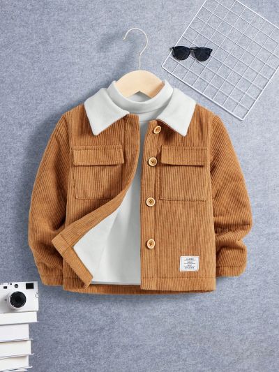 SHEIN 1pc Toddlers' Flap Pocket Fleece Jacket For Boys