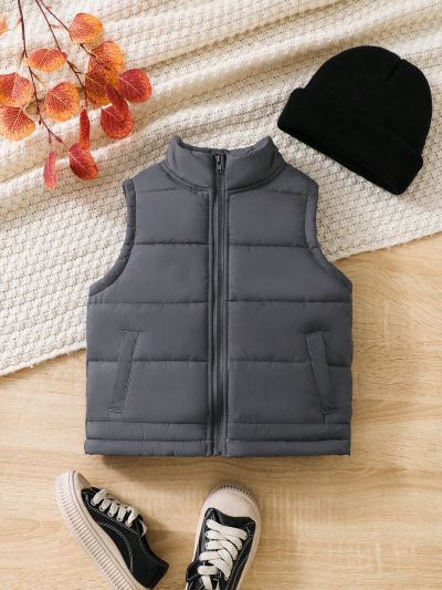 Young Boy 1pc Zipper Front Vest Puffer Coat