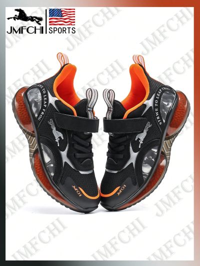 JMFCHI Kids Running Shoes Lightweight Breathable Boys and Girls Athletic Shoes Black and Orange for Little Kids/Toddler