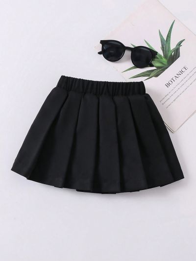 SHEIN Kids EVRYDAY Young Girl Solid Color Pleated Skirt