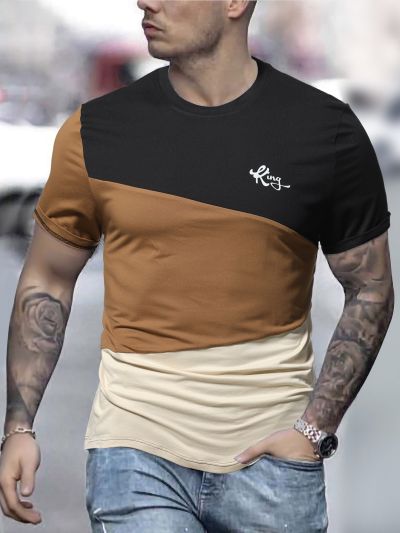 Manfinity Men Plus Letter Graphic Colorblock Tee