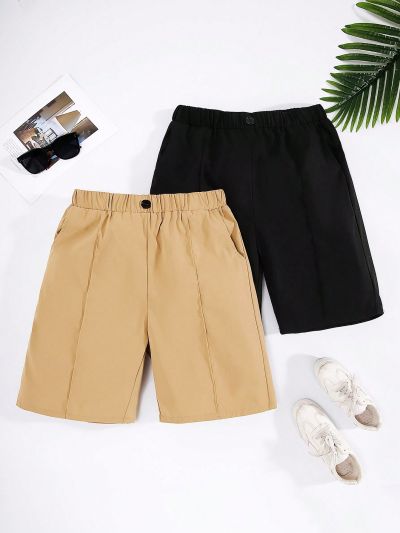 SHEIN Two-Piece Set Of Casual Loose Solid Color Woven Shorts For Boys And Teenagers