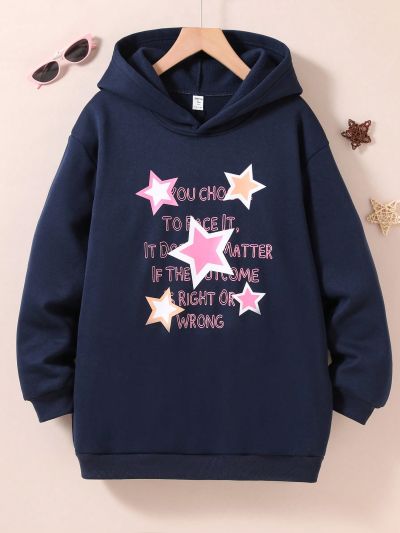 Teen Girls' Sweet And Cool Star Printed Hoodie