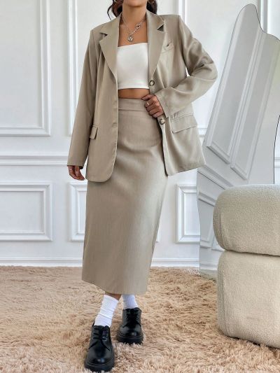 Solid Color Flip Pocket Suit Set