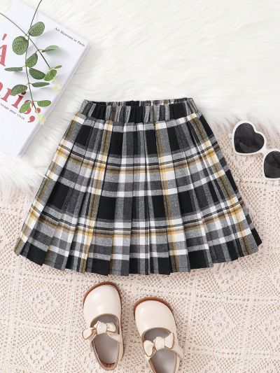 SHEIN Kids CHARMNG Young Girl Plaid Pleated Skirt