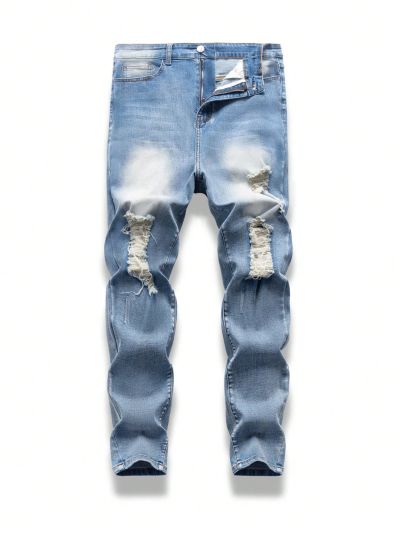 Teen Boy's New Versatile Ripped Washed Denim Pencil Pants