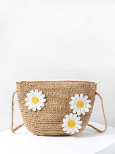Floral Applique Straw Bag