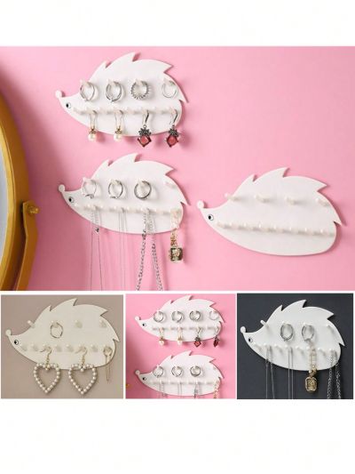 1pc Wall Mounted Jewelry Organizer, Simple Plastic White Earring Necklace Holder, Suitable For Home Bathroom