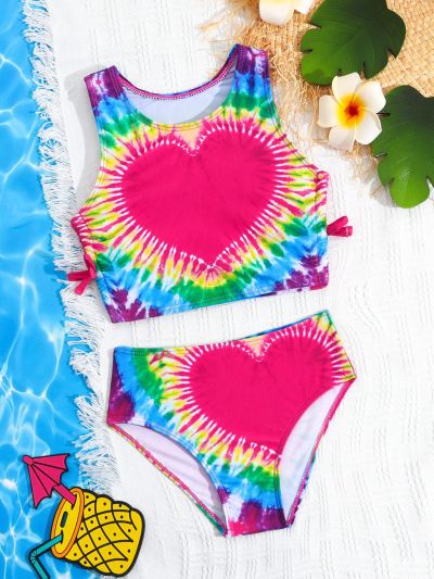 Young Girl'S Tie-Dye Vest Bikini Set, Two-Piece Swimsuit