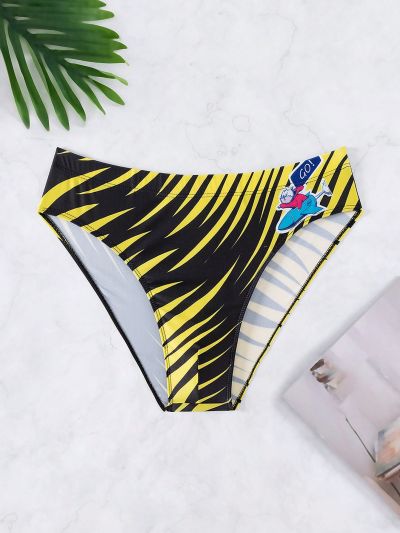Men's Cartoon Cat With Rocket Pattern Swim Trunks