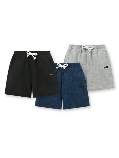 SHEIN Kids EVRYDAY 3pcs/Set Toddler Boys' Form-Fitting Knit Solid Colored Shorts Casual Outfit