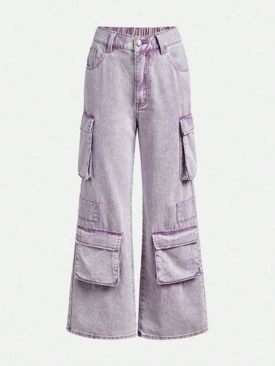 Teen Girls' Washed Cargo Style Jeans