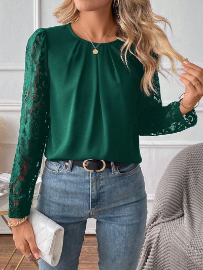 SHEIN Clasi Women's Lace Puff Sleeve Shirt