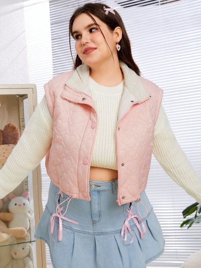 SHEIN Qutie Women's Plus Size Zip Front Fleece-Lined Padded Vest