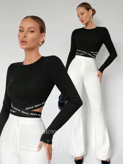 SHEIN BIZwear Women's Letter Print Ribbon Long Sleeve Bodysuit