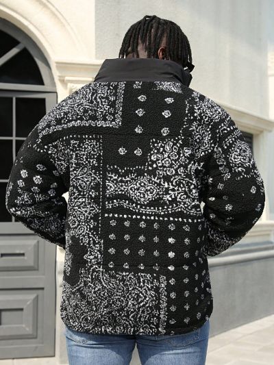 Extended Sizes Men's Plus Size Paisley Printed -padded Jacket
