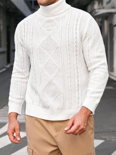 Manfinity Homme Men's Plus Size High Neck Twist Knit Sweater