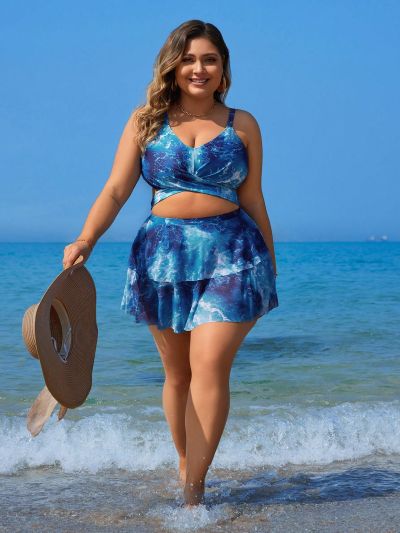 SHEIN Swim Vcay Plus Size Tie-Dye Swimsuit Set
