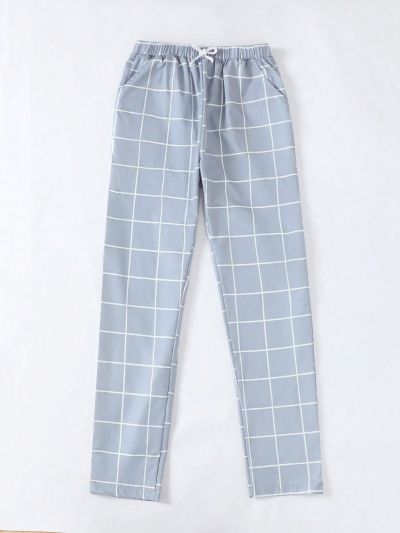 Teen Boy Plaid Print Drawstring Waist Pants