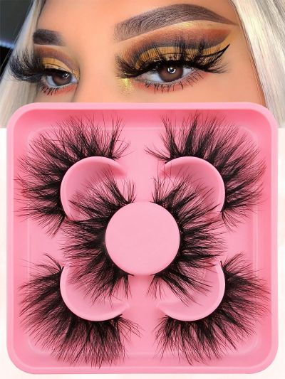 False Eyelashes 3 Pairs Fluffy Volumized Eyelashes Lashes Dramatic Look 3D Wispy Faux Mink Lashes