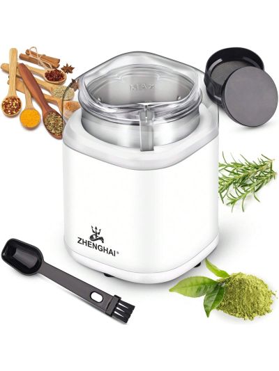 ZHENGHAI Electric Herb Grinder 200w Spice Grinder Compact Size, Easy On/Off, Fast Grinding for Flower Buds Dry Spices Herbs, with Pollen Catcher and Cleaning Brush