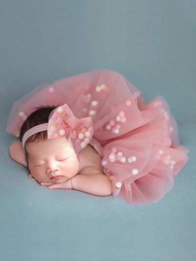 Newborn Baby Girls' Mesh Fluffy Tulle Skirt With Hairband Photography Props Set